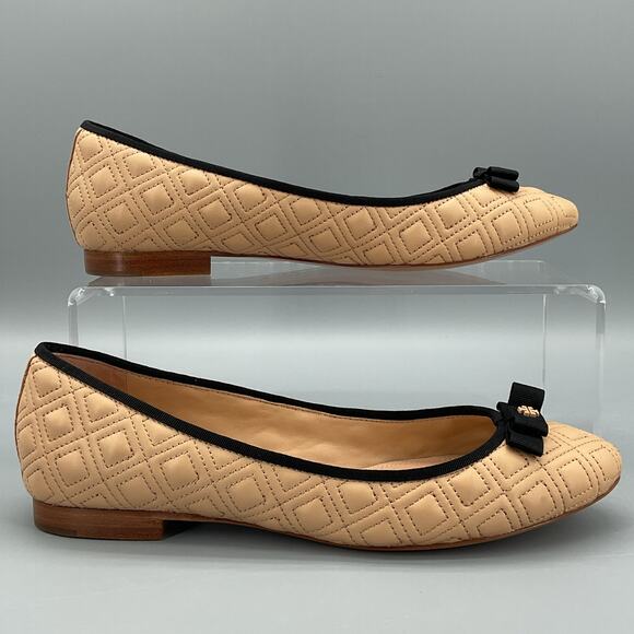 NEW Tory Burch Women’s Marion Quilted Leather Ballet Flats Light Oak Size 8M - Picture 1 of 10